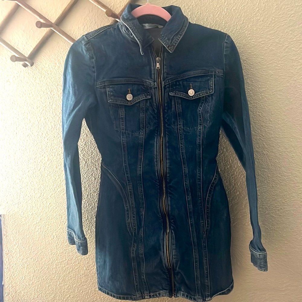 Denim zip up mini dress size small
